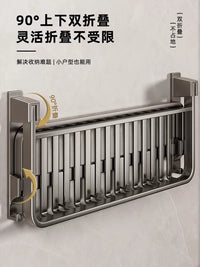 Foldable Space Aluminum Towel Rack with Storage Shelf, No-Drill Bathroom Organizer for Towels and Toiletries