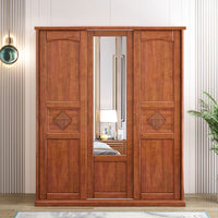 Chinese Solid Wood Walnut Wardrobe with Sliding Mirror Door for Bedroom Storage, Small Apartment Closet