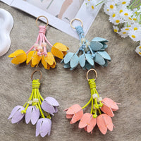 Elegant Tulip Flower Leather Keychain for Bags, Keys, and Phones