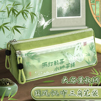 Chinese Style Large Capacity Pencil Case for Middle and High School Students, Vintage Ink Butterfly Double Layer Canvas Stationery Bag