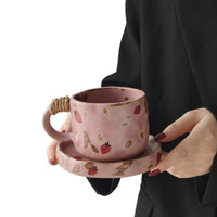 Ceramic Strawberry Pattern Coffee Mug and Saucer Set, 270ML