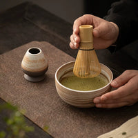 Ceramic Matcha Bowl Set with Bamboo Whisk for Traditional Chinese Tea Ceremony