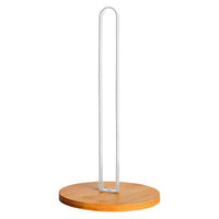 Countertop Iron Paper Towel Holder with Bamboo Base for Kitchen and Pantry