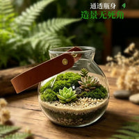 Micro Landscape Terrarium Glass Container with Leather Handle for Moss Succulents Hydroponics DIY