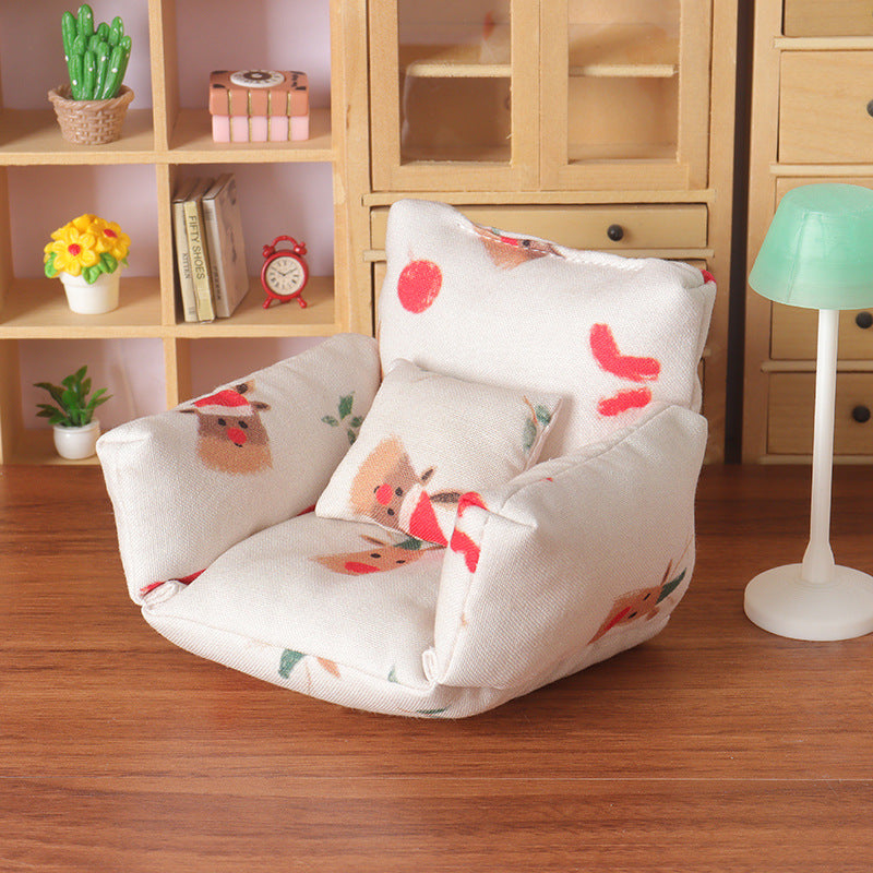 Dollhouse Miniature Christmas Fabric Sofa BJD Photography Prop Dollhouse Furniture Ornament Model