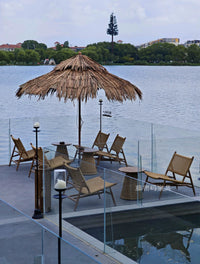 Outdoor Teak Wicker Lounge Chair and Coffee Table Set for Patio Balcony Garden