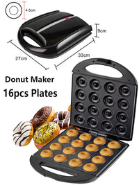 Donut Maker Machine 16-Hole Double-Sided Heating for Breakfast Cakes and Pancakes