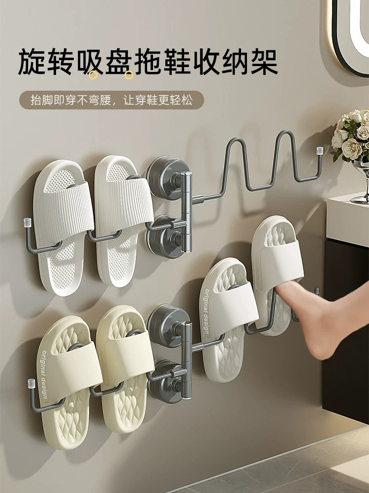 Suction Cup Slipper Rack Wall Mounted Foldable Shoe Drying Holder for Bathroom Balcony