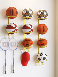 Wall-Mounted No-Drill Sports Ball Storage Rack for Basketball, Football, Volleyball