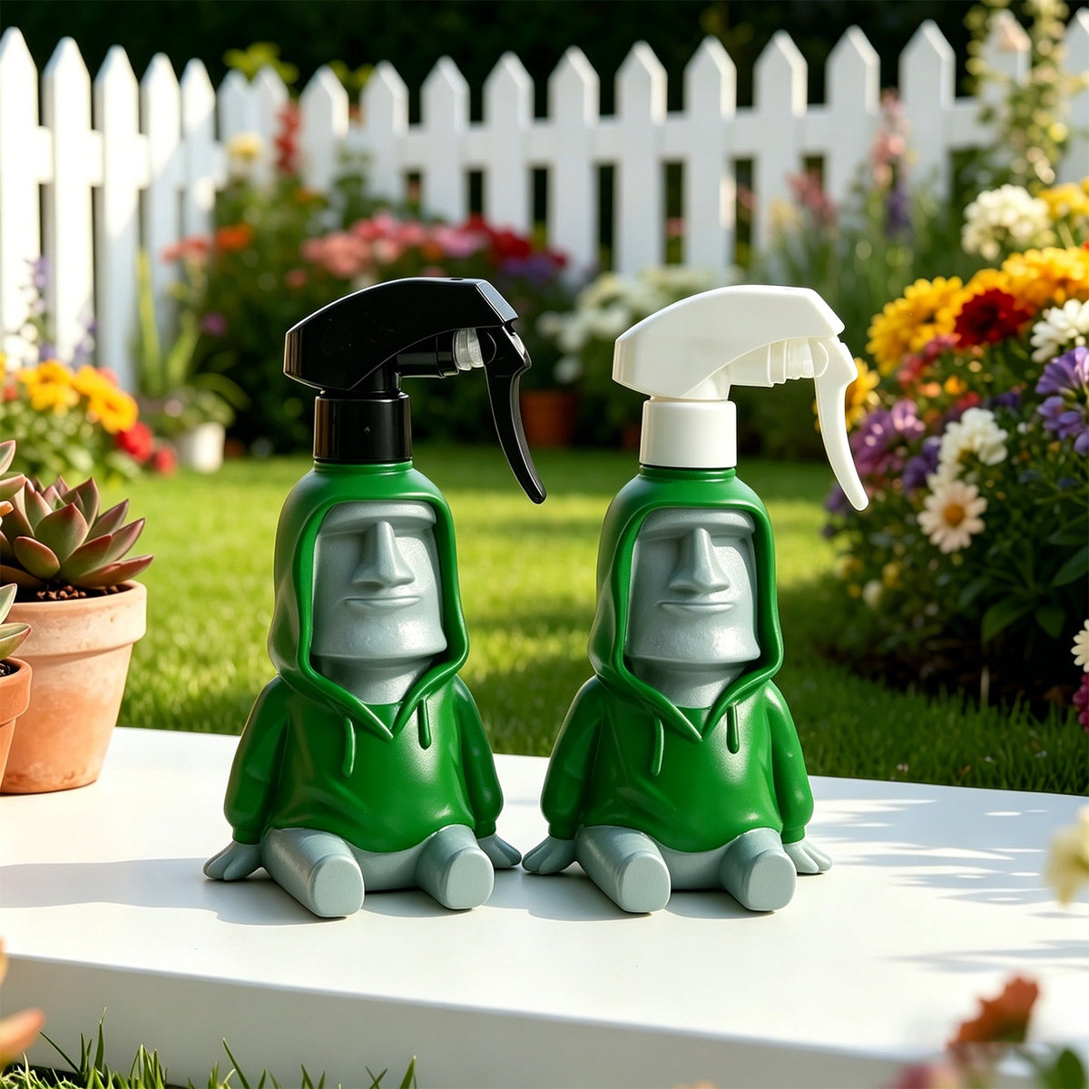 Moai Head Pressurized Spray Bottle for Gardening, Indoor Plants, and Succulents