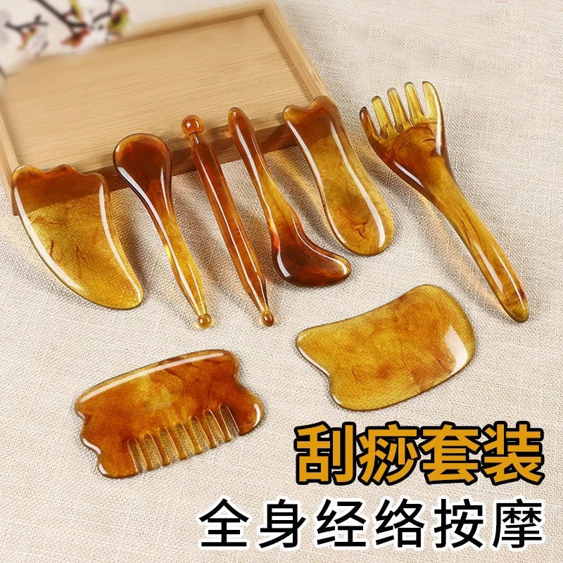 Resin Gua Sha Facial and Body Scraping Massage Tool Set with Meridian Stick