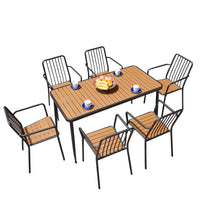 Outdoor Patio Dining Set with Backrest Chairs, Wood-Plastic Composite Table and Chairs, 5-Piece Set for Balcony Cafe