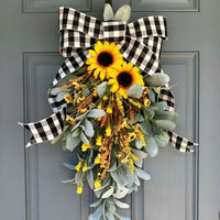Sunflower Teardrop Door Hanging Wreath Garland for Spring Summer Home Decor