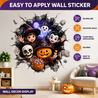 Halloween 3D Broken Wall Decal Cartoon Witch Bat Self-Adhesive Sticker for Bedroom Decoration