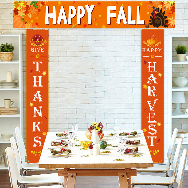 Thanksgiving Harvest Pumpkin Banner Flag for Party Decoration and Photo Background