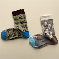 Women's Mid-Calf Geometric Pattern Socks, Japanese Retro Irregular Color Block Trendy Pile Socks