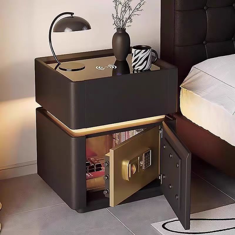 Smart Nightstand with Integrated Safe, Wireless Charging, and Storage for Bedroom