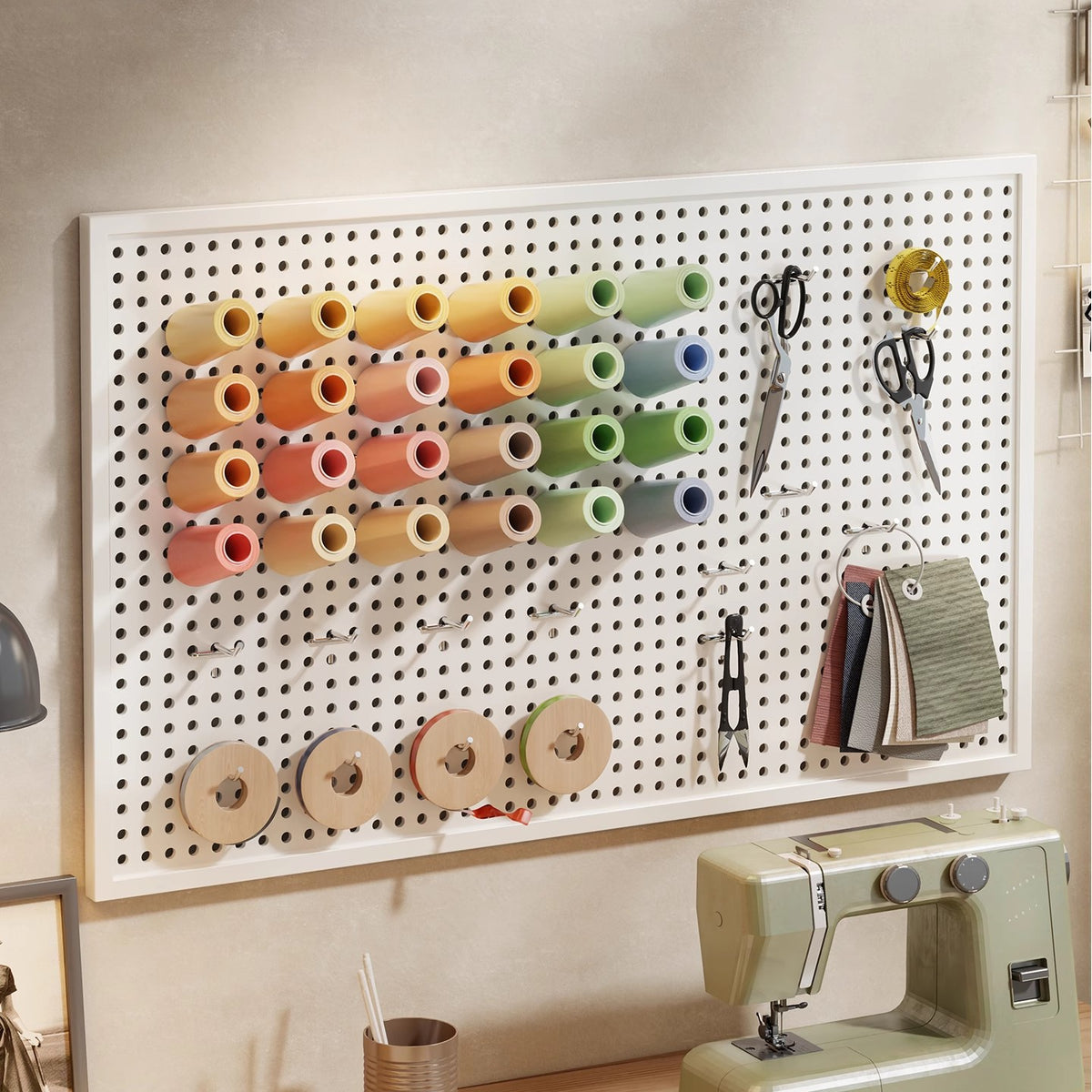 Pegboard Wall Organizer for Sewing Thread and Tools, Metal Display Rack for Home and Workshop