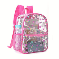 Kids Cartoon Print Transparent PVC Backpack for School and Casual Use
