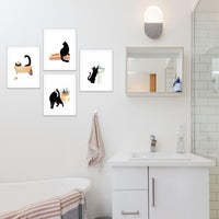 Cute Black Cat Unframed Wall Art Print for Bathroom Decor