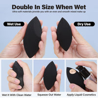 Black Mini Makeup Sponge Set - Wet & Dry Use, Blending Foundation & Concealer
