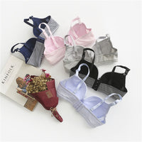 Teen Girls Wireless Bra and Panty Set, Push Up, Anti-Sagging, Thin Lace, Plaid