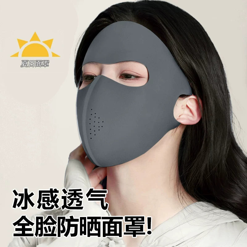 Women's Summer Ice Silk Sun Protection Face Mask for Running, UV Protection Full Face Cover