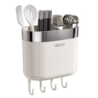 Wall-Mounted Chopstick Holder with Drain Tray, Dual Compartment Kitchen Utensil Organizer