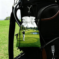 Golf Ball Drawstring Pouch with Hook - Waterproof PU Leather Waist Bag for Outdoor Use
