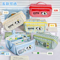 Cute Large Capacity Prism Grid Dog Pencil Case Cartoon Multifunctional Stationery Bag for Students