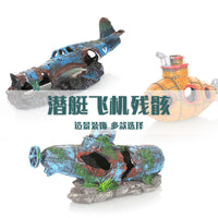 Aquarium Airplane Wreck Submarine Decoration, Fish Shrimp Hideout, Reptile Ornament