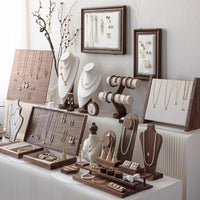 Vintage Walnut Jewelry Display Stand for Rings, Earrings, and Necklaces
