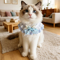 Pet Lace Bow Collar Bib for Cats and Dogs, Plaid Princess Style, Soft Pastel
