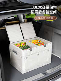 Jia Bang Shou Foldable Car Trunk Organizer with Double Lids and Front Opening, Multi-functional Storage Box for Camping and Outdoor Use