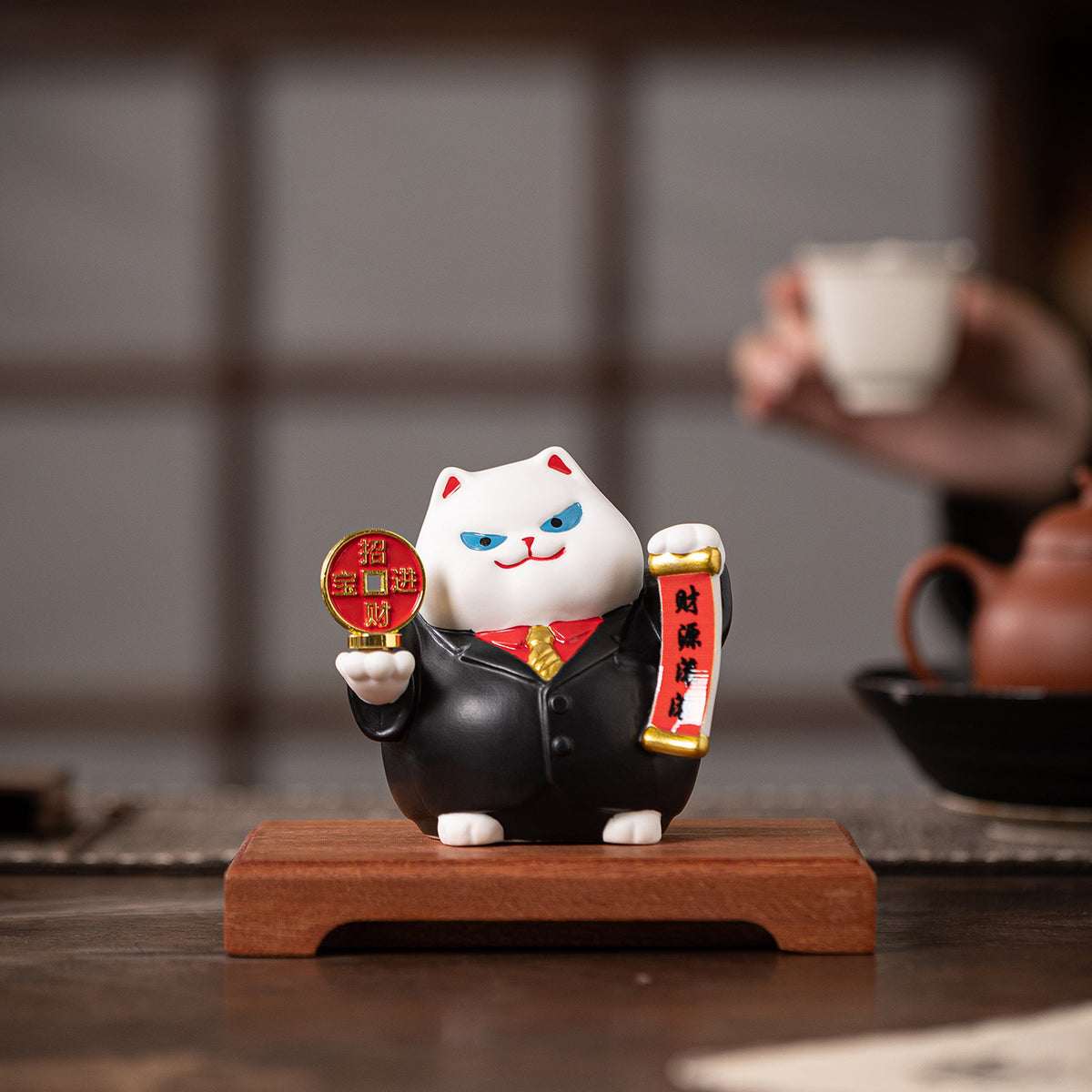 Lucky Cat Rotating Storage Tray Decoration for Home Entryway & Desktop