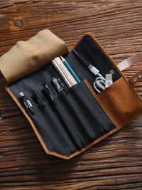 Genuine Leather Roll-Up Pencil Case / Tool Bag for Men & Women