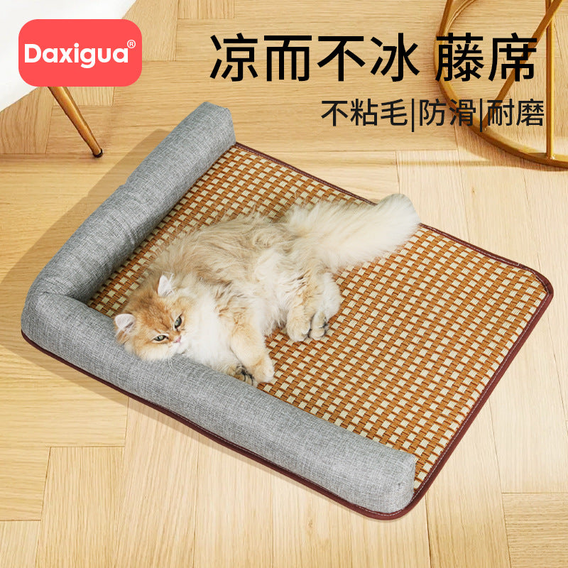 Pet Cooling Mat for Dogs and Cats, Summer Sleeping Pad, Rattan Mat for Kennels and Floors