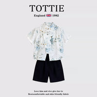 TOTTIE Boys' Vintage Print Shirt & Shorts Set for Performances