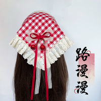 Cherry Ripe Lolita Handmade Cake Mini Hat Sun Hat with Wine Red Plaid Headband BNT