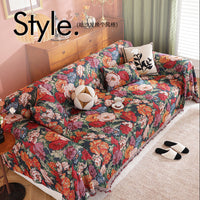 Oil Painting Style Faux Linen Sofa Cover All-Inclusive Anti-Scratch Pet Protector Slipcover