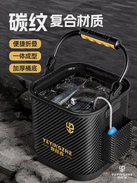 Portable Folding Fishing Bucket with Net Lid and Water Rope for Live Fish, Camping, and Outdoor Activities