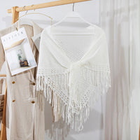 Fashion Knitted Tassel Shawl Scarf for Women, Solid Color Korean Style Triangle Wrap
