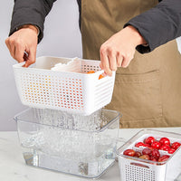 Japanese-Style Double-Layer Draining Storage Box for Refrigerator, Vegetable and Fruit Crisper