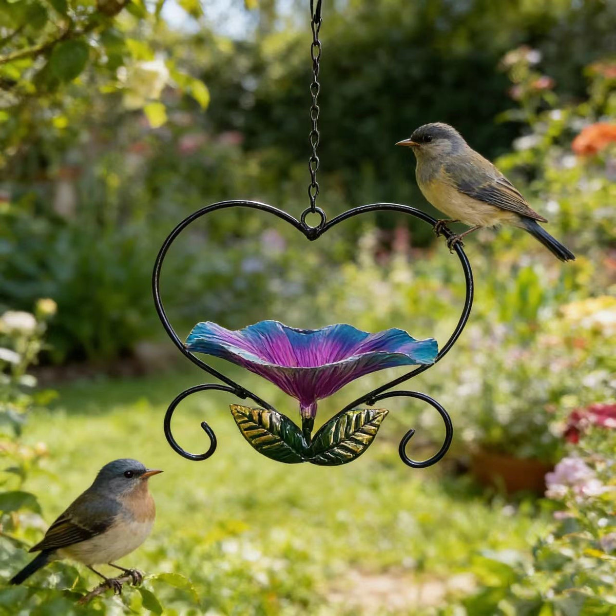 Heart-Shaped Flower Bird Feeder for Outdoor Garden Decoration