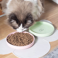 Ceramic Pet Bowl Shallow Dish for Cats and Small Dogs, Anti-Tip Glazed Cartoon Design