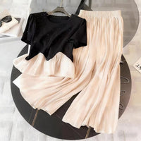 Plus Size Sequin Top and Chiffon Wide-Leg Pants Set for Women