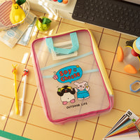 Transparent L-Shaped Zipper File Bag with Handle, Large Capacity Document Organizer for School Subjects