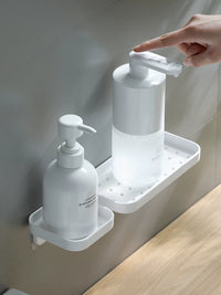 Wall-Mounted Punch-Free Bathroom Organizer with Toothbrush Holder and Liquid Soap Dispenser