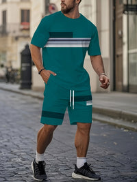 Men's Casual 3D Print Short Sleeve Shirt & Shorts Set