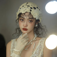 French Retro Bridal Hot Stamped Hat Women's Handmade Woven Hollow Headscarf 2024 New Wedding Dress Accessory
